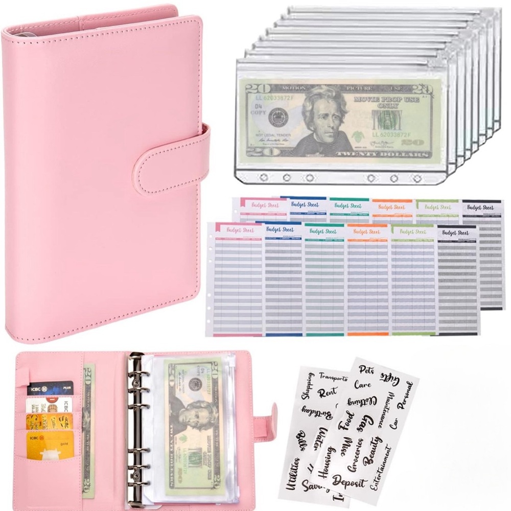Pink Storage Planner with Ring-Bound Pages and Colorful Inserts